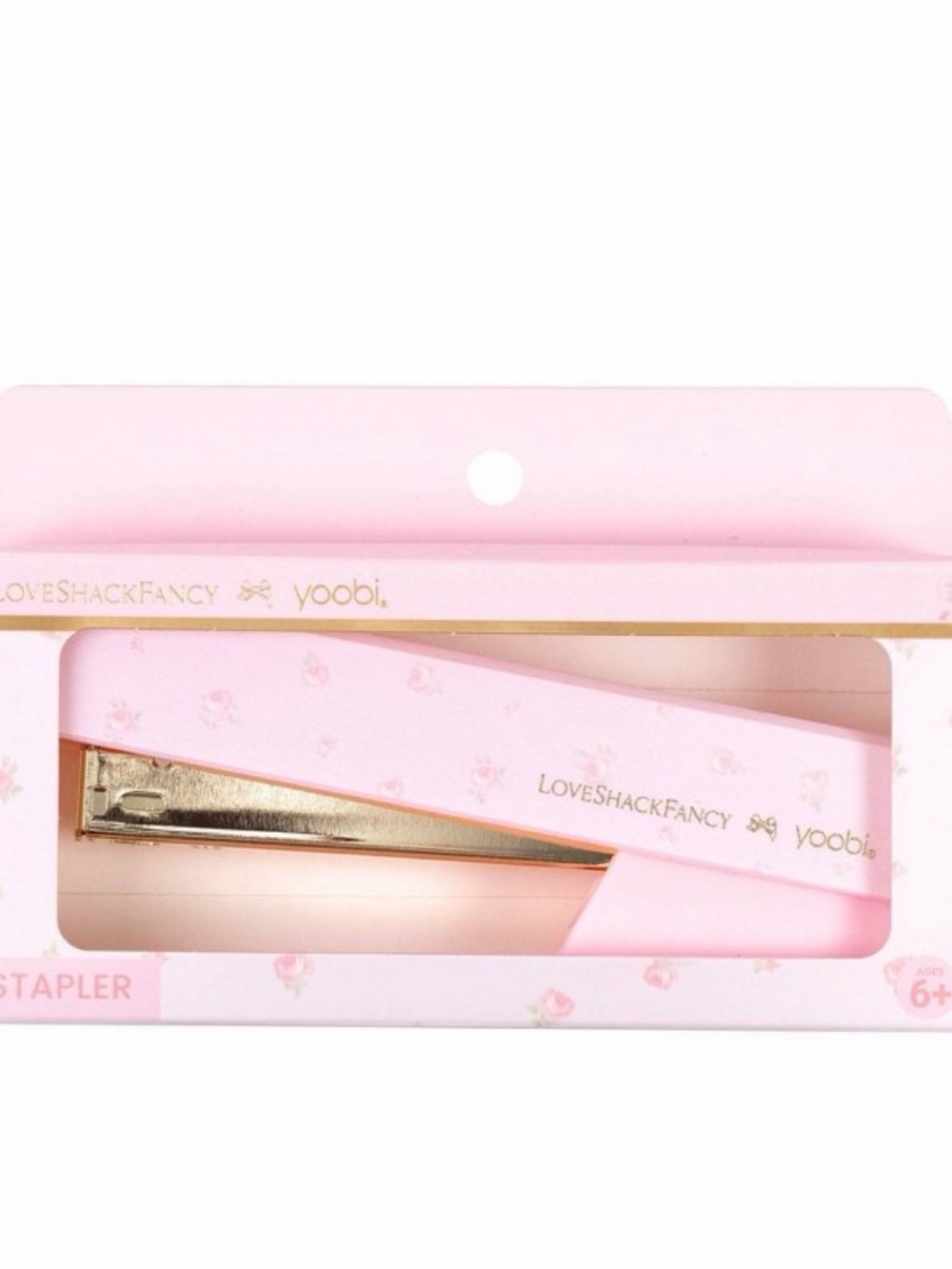 LoveShackFancy Yoobi Pink Stapler with floral Logo